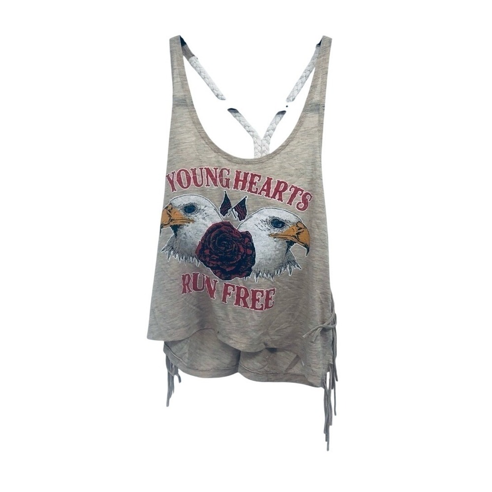 XXI Women's tan spaghetti strap crop top Size Small Biker rocker chick